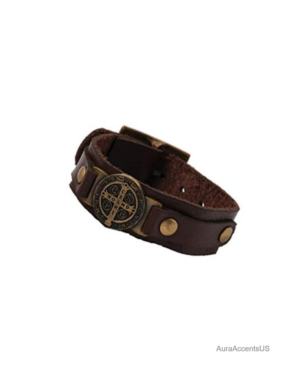 Genuine Leather St. Benedict Protection Bracelet - Handmade in Brazil